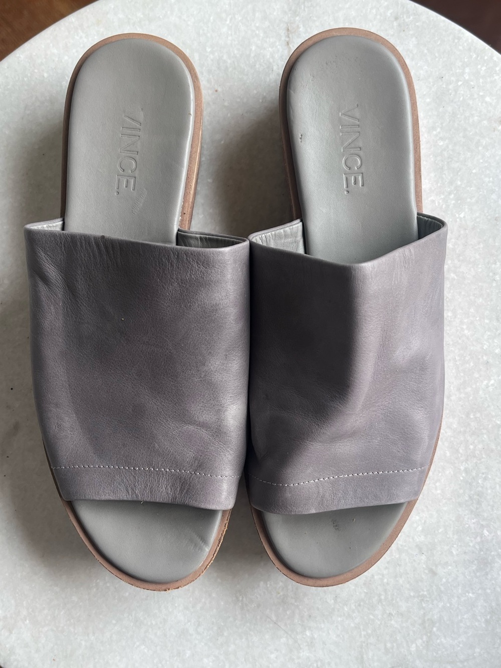 Vince Gray Leather Slides